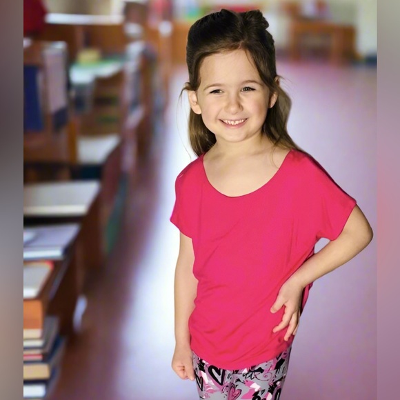 💗8/10/12 New Girls Solid Pink Valentines Day Top, Kids Short Sleeve Shirt - Picture 2 of 6